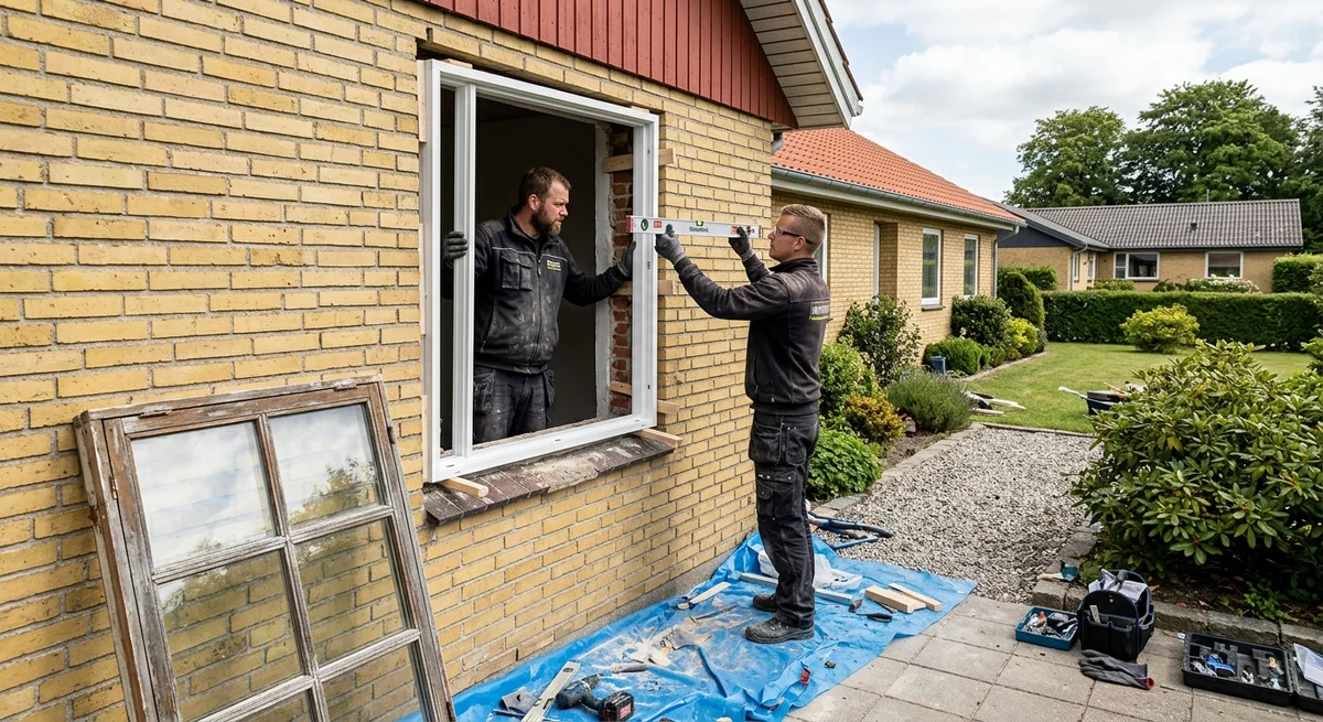 Håndværker udfører udskiftning af vinduer i Aalborg
