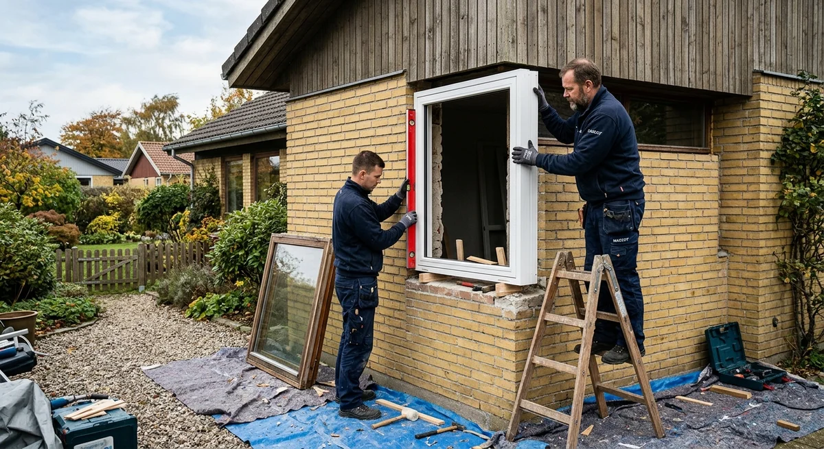 Håndværker udfører udskiftning af vinduer i Randers